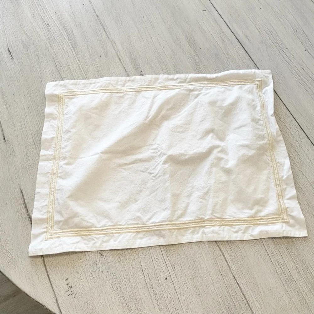 RESTORATION HARDWARE White Yellow Italian Satin Stitch Hotel Sham Lumber Italy